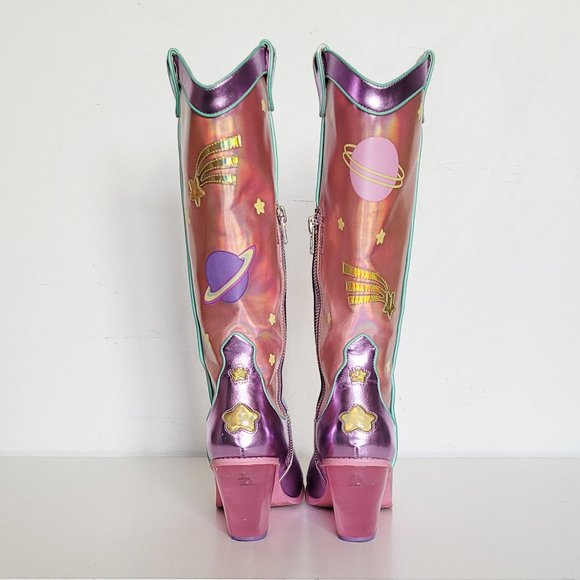 Dolls Kill X Care Bears Magical Moon Holographic Space Cowboy Boots - Size 10M - Picture 6 of 16